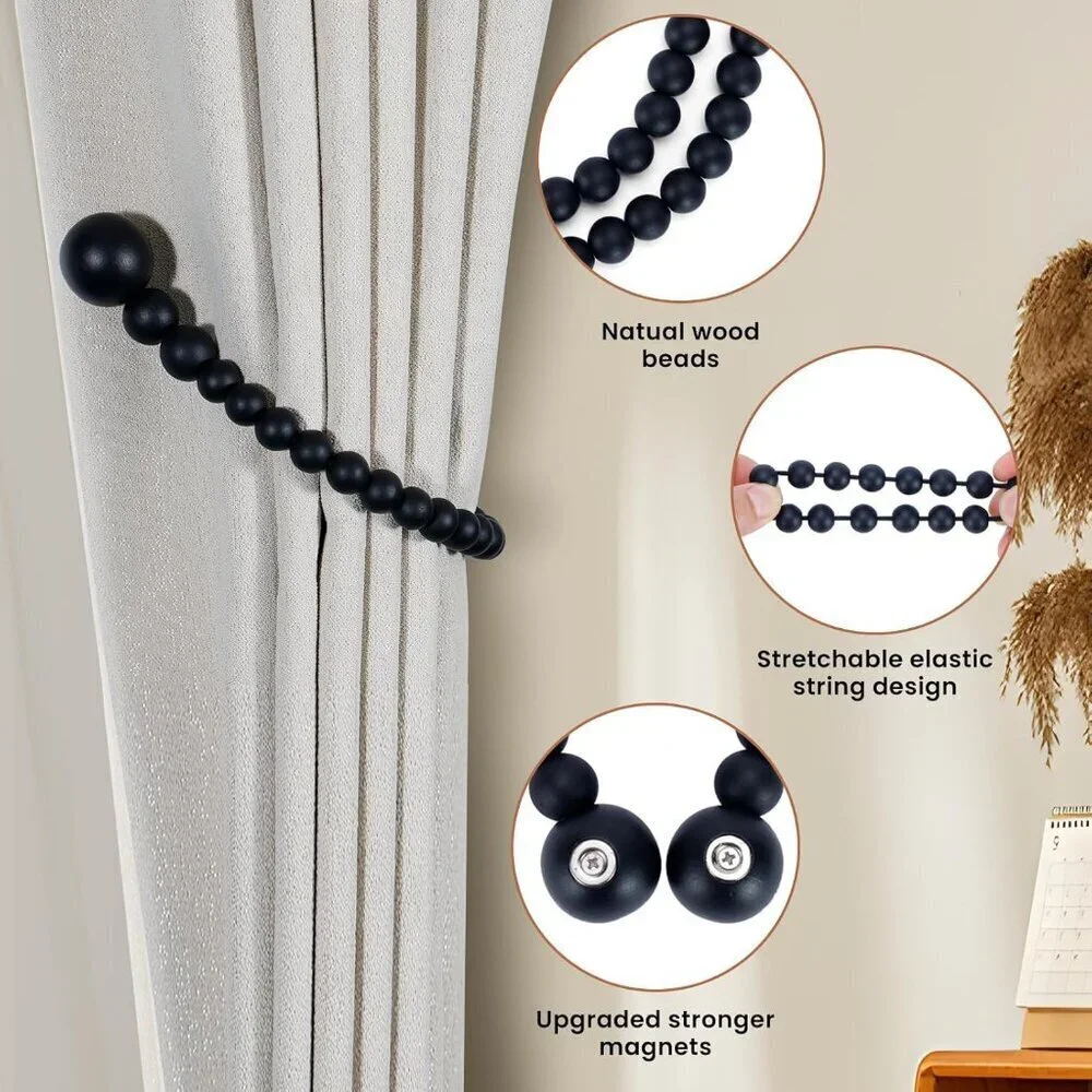 Magnetic Curtain Tiebacks Black Curtain Holdbacks Curtains 2 Pack Nursery Decor